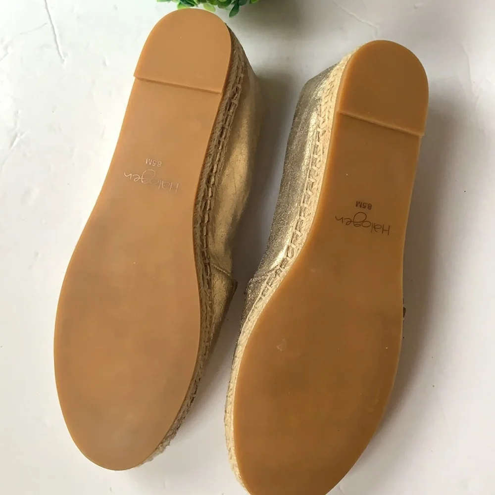 Halogen Gold‎ Leather Espadrille Flats Size 8.5